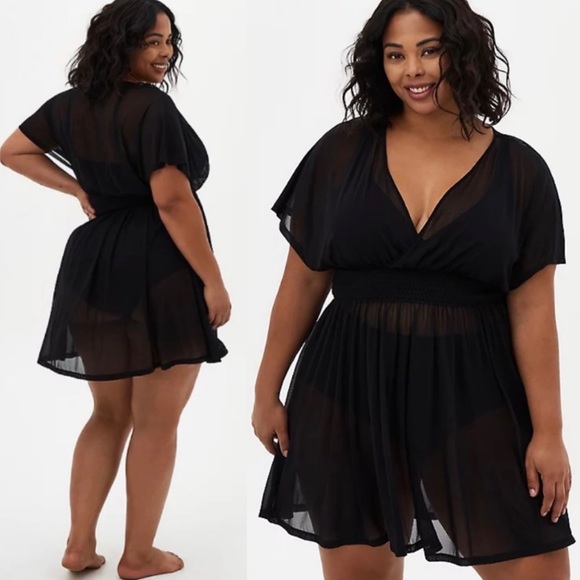 🎀 2XL BEACH DRESS SHORT PLUS SIZE COVER LARGE CITY CHIC TORRID BLACK MINI - Picture 5 of 5